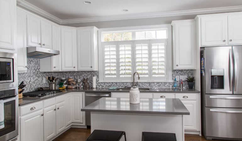 Polywood shutters in a Salt Lake City gourmet kitchen.